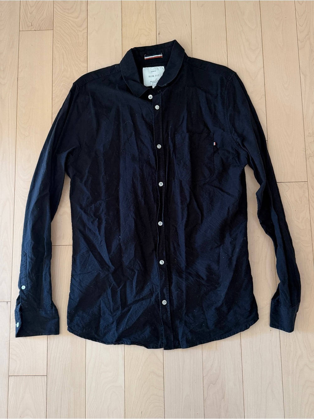 Cotton On Slim Fit Brunswick Garments Black Long-Sleeve Button-Down Shirt